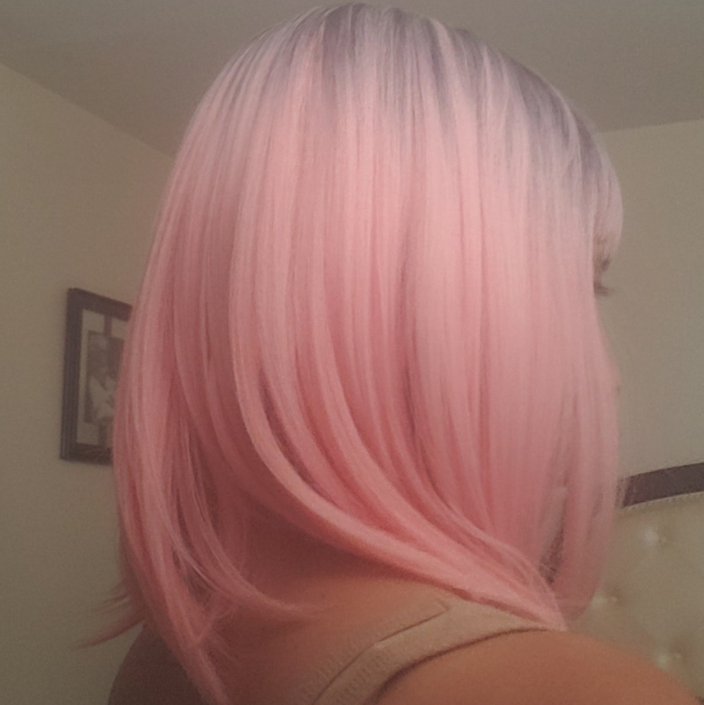 Pink and black wig